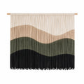 Wandteppich 100 x 100 cm aus Baumwollkordel in Beige Grün Schwarz mit Holzstab