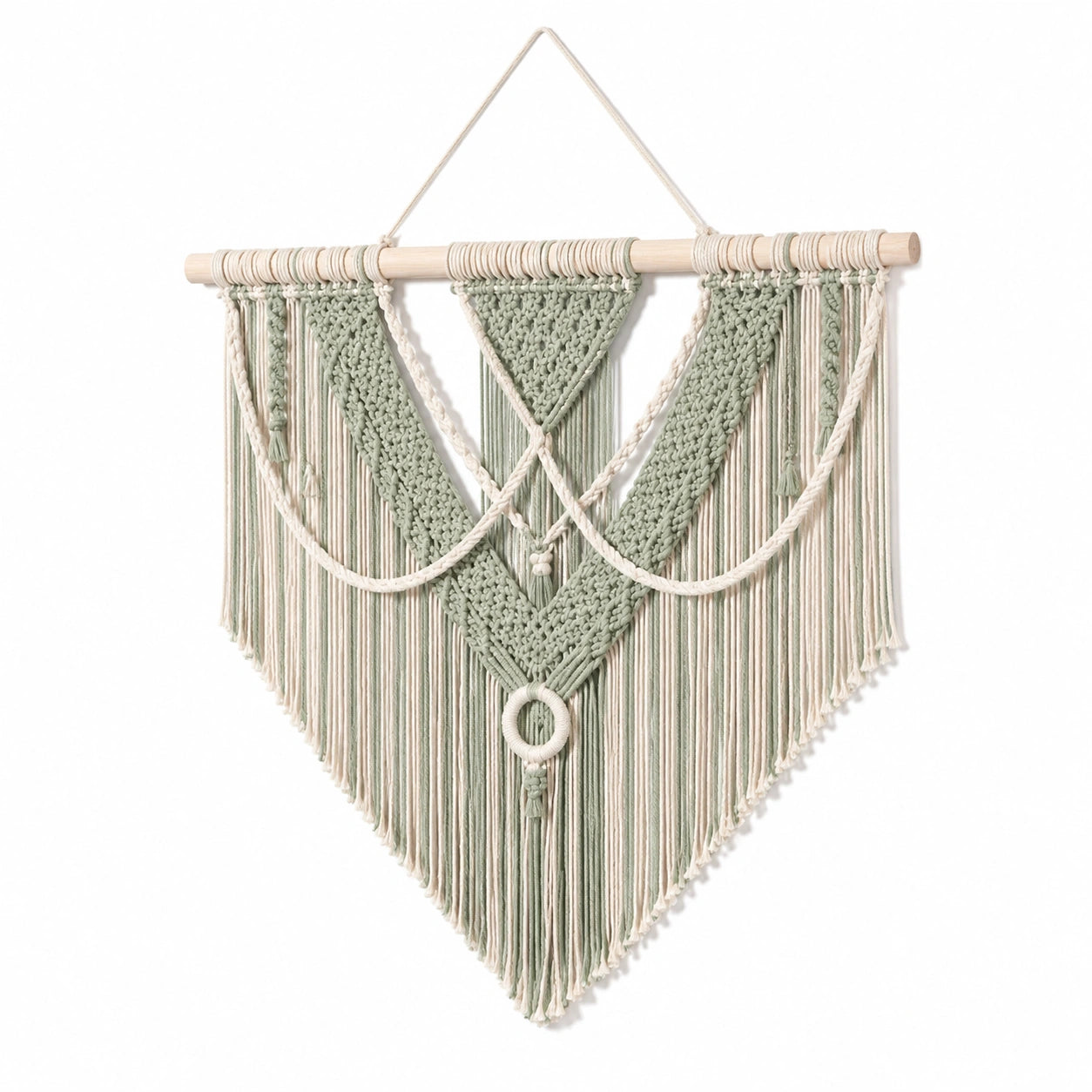 Makramee Wandteppich 70 x 100 cm Baumwolle Grün Creme Boho Wanddekoration