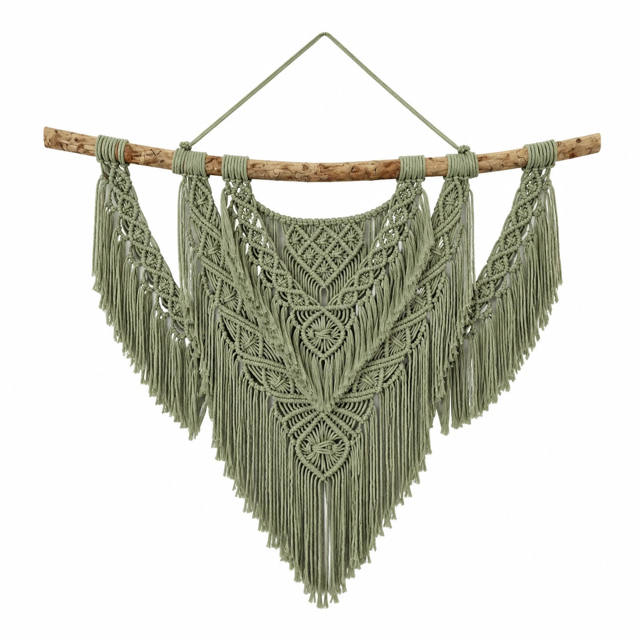 Makramee Wandbehang 100 x 100 cm Baumwolle Salbeigrün Boho Hängedekoration