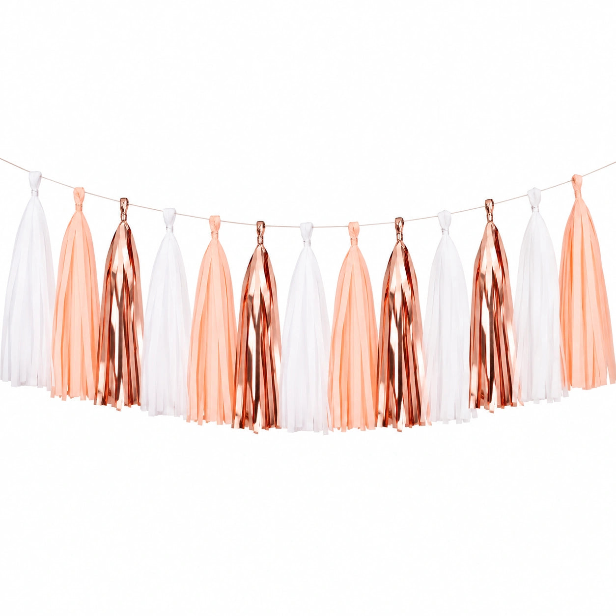 Quastengirlande 300 cm aus Papier und Folie in Weiß Pfirsich Roségold für Partydekoration