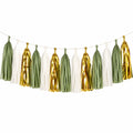 Quastengirlande 200 cm Papierfolie Olivgrün Weiß Gold Hängedekoration
