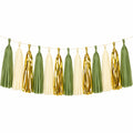 Quastengirlande 150 cm aus Papierfolie Grün Creme Gold für Partydekoration