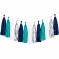 Quastengirlande 250 cm Papierfolie Türkis Weiß Silber Marineblau hängende Partydekoration