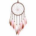Traumfänger 25 x 65 cm Braun Rosa mit Federn Perlen Wanddekoration Boho