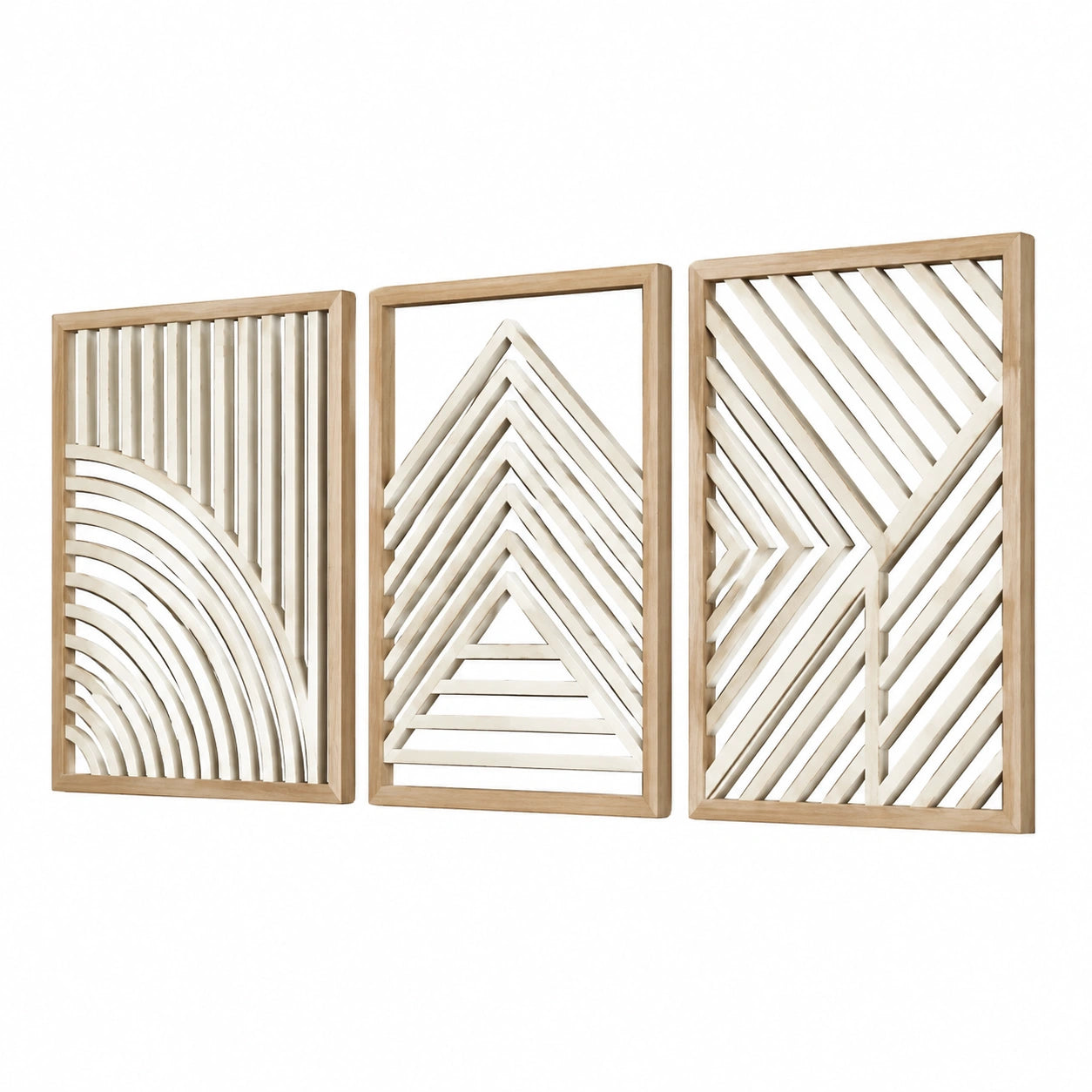 Wanddekoration 3er Set 40 x 80 cm Holz Naturweiß geometrisch