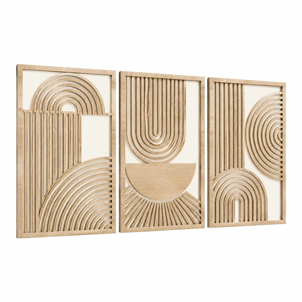Wanddekoration 3-teilig 40 x 90 cm Holz Natur geometrisch