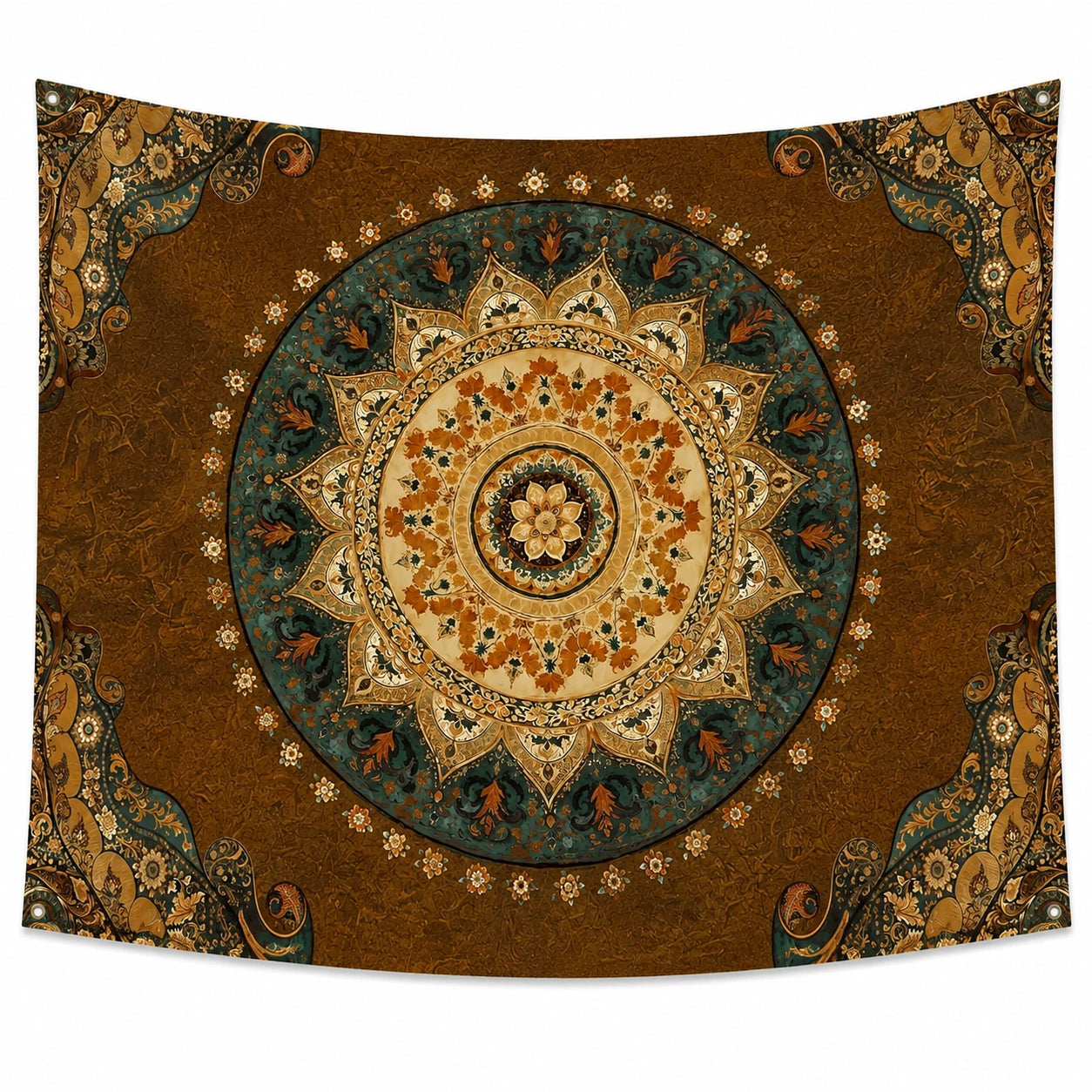 Wandteppich 150 x 130 cm Polyester Braun Grün Mandala Blumenmuster Boho Wanddekoration