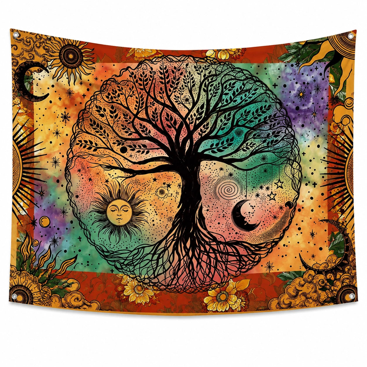 Wandteppich 150 x 130 cm Polyester Mehrfarbig Lebensbaum Mondmotiv Boho