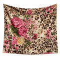 Wandteppich 150 x 150 cm aus Polyester in Beige Braun Rosa mit Leopardenmuster und Blumenmotiv