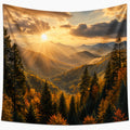 Wandteppich 150 x 150 cm aus Polyester in Braun Orange mit Berglandschaft Sonnenuntergang