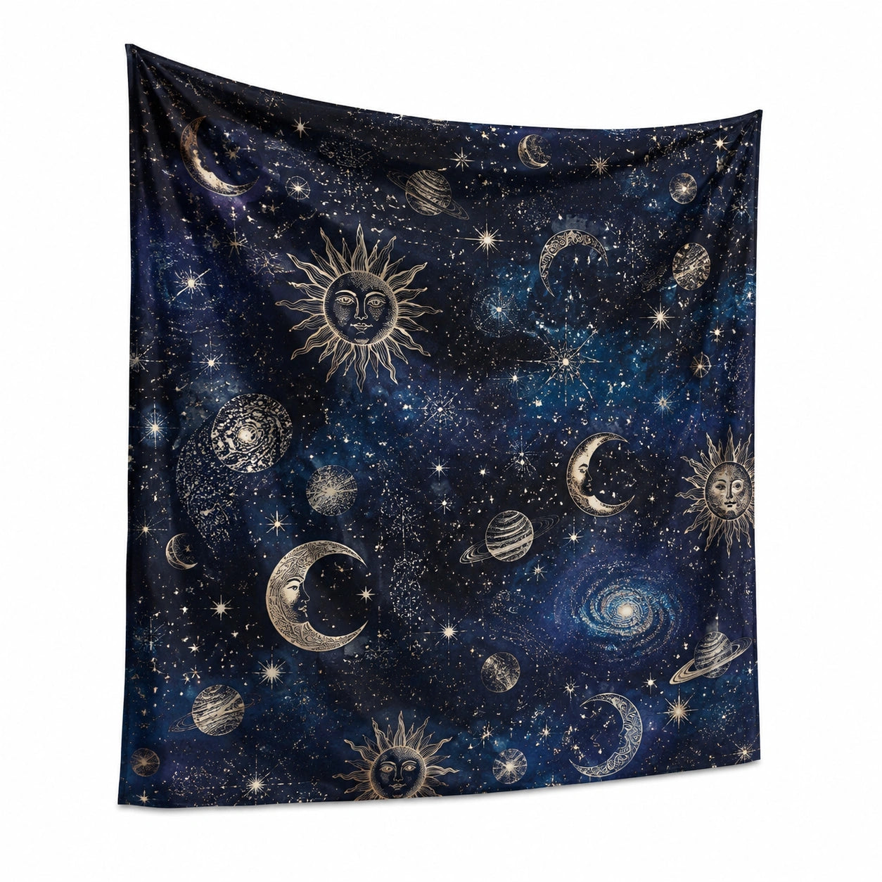 Wandteppich 150 x 130 cm aus Polyester in Dunkelblau mit Galaxie Motiv für Wanddekoration