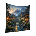 Wandteppich 150 cm x 150 cm aus Polyester mehrfarbig mit Bergdorf Motiv